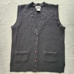 Casual Connection Sweater Vest Mens Large Ribbed Knit Button Front Wool Blend